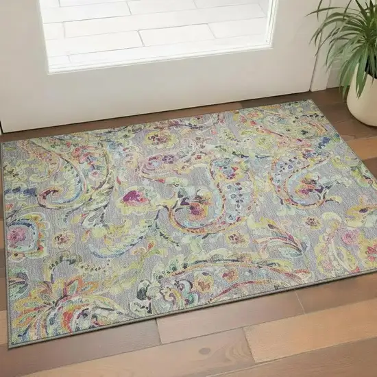 Gray Blue And Pink Paisley Washable Area Rug With UV Protection Photo 1