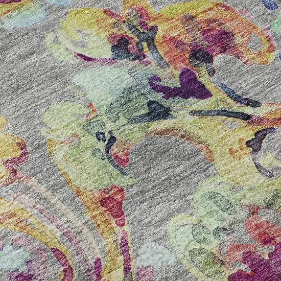 Gray Blue And Pink Paisley Washable Area Rug With UV Protection Photo 9