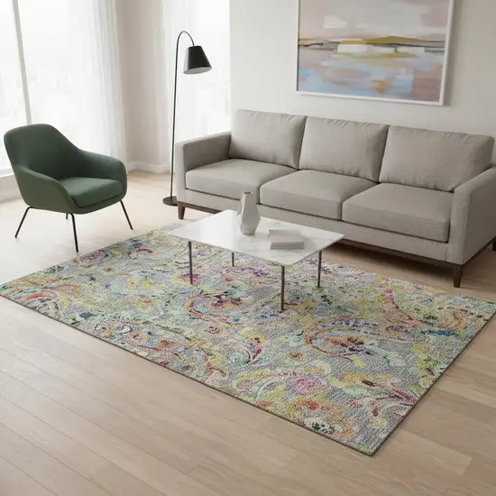 Gray Blue And Pink Paisley Washable Area Rug With UV Protection Photo 2