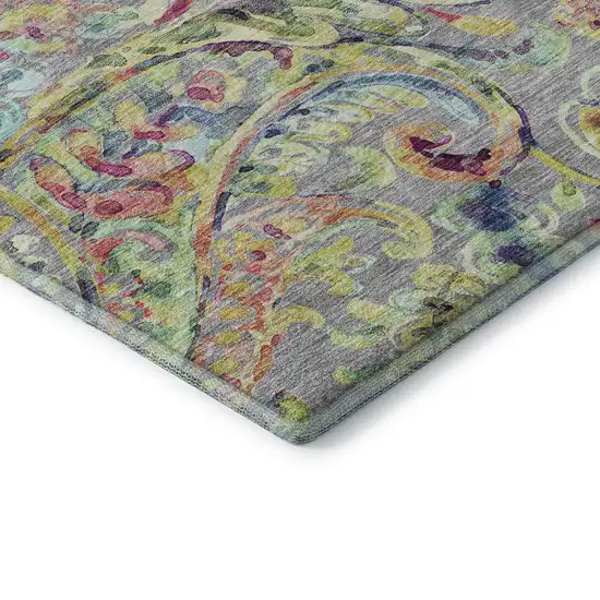 Gray Blue And Pink Paisley Washable Area Rug With UV Protection Photo 7