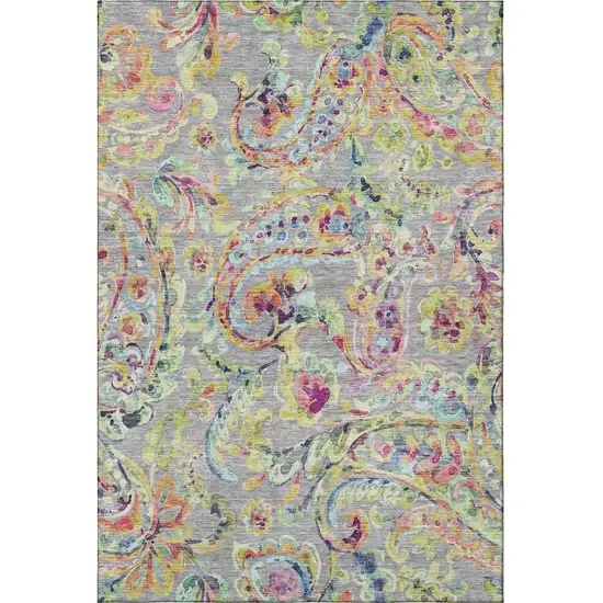 Gray Blue And Pink Paisley Washable Area Rug With UV Protection Photo 3
