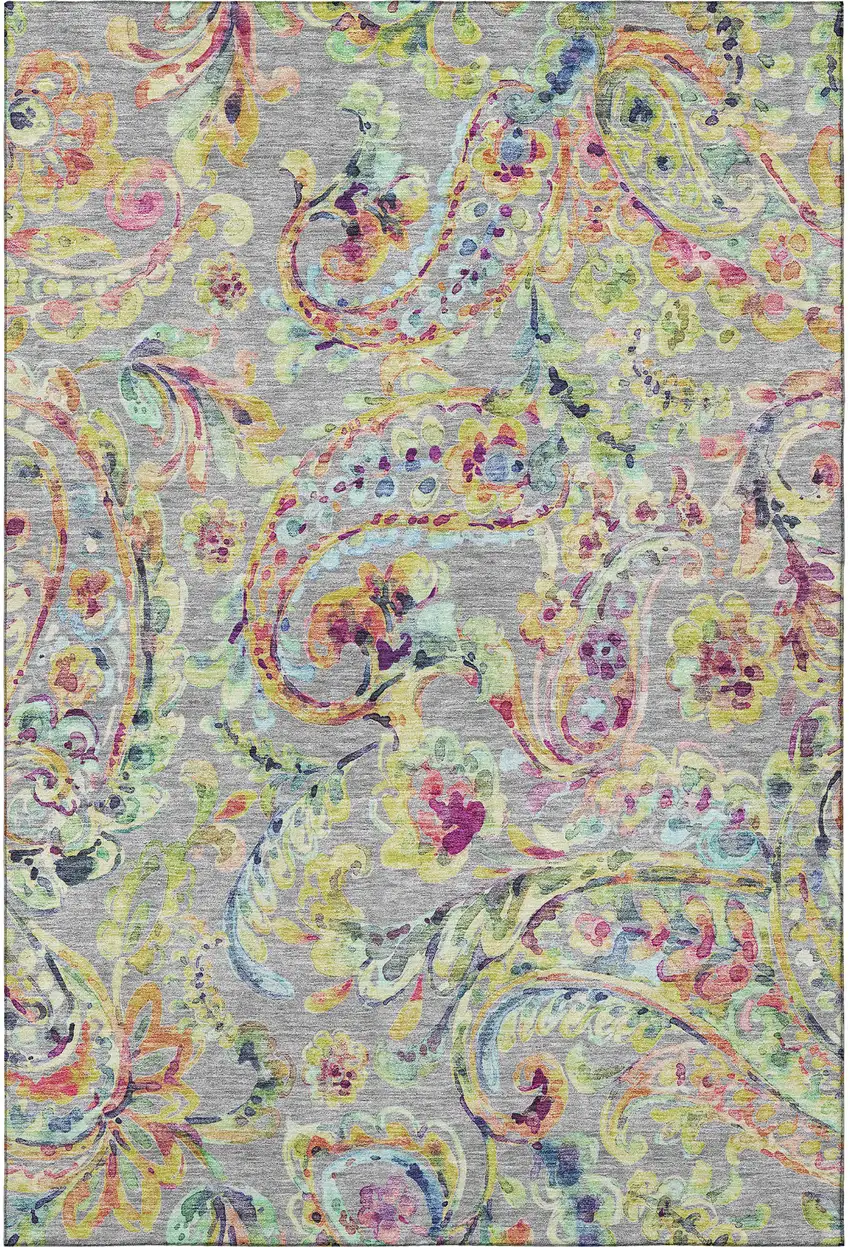 Gray Blue And Pink Paisley Washable Area Rug With UV Protection Photo 3
