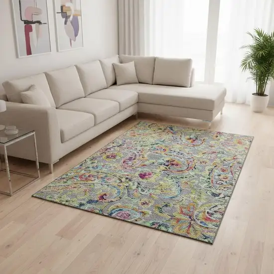 Gray Blue And Pink Paisley Washable Area Rug With UV Protection Photo 2