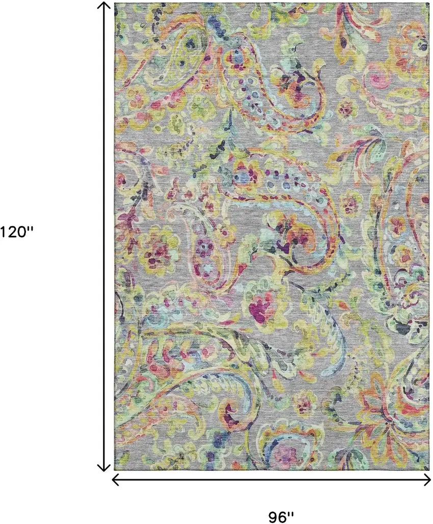 Gray Blue And Pink Paisley Washable Area Rug With UV Protection Photo 3