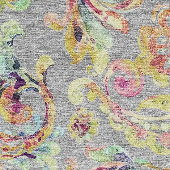 Gray Blue And Pink Paisley Washable Area Rug With UV Protection Photo 3