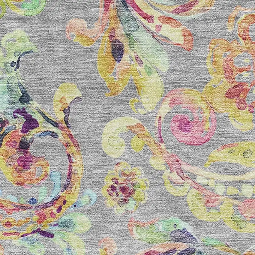 Gray Blue And Pink Paisley Washable Area Rug With UV Protection Photo 3