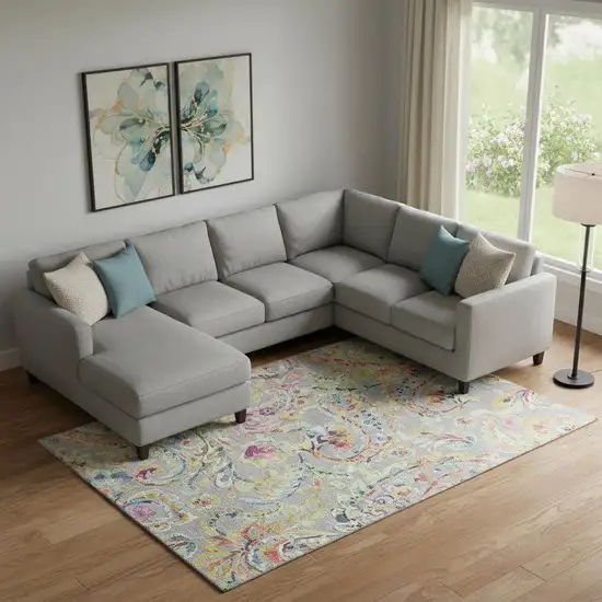 Gray Blue And Pink Paisley Washable Area Rug With UV Protection Photo 1