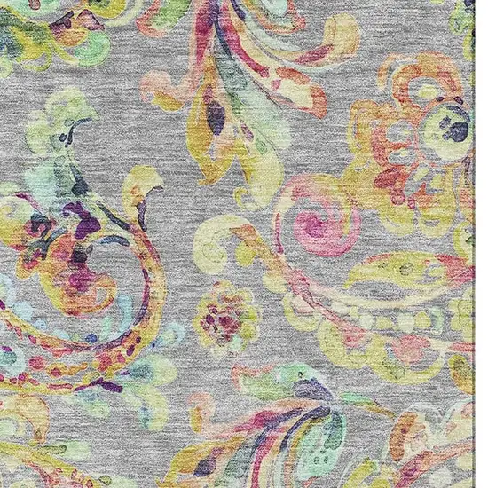 Gray Blue And Pink Paisley Washable Area Rug With UV Protection Photo 4