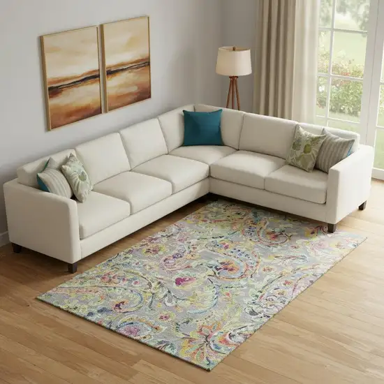 Gray Blue And Pink Paisley Washable Area Rug With UV Protection Photo 1