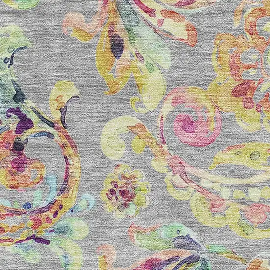 Gray Blue And Pink Paisley Washable Area Rug With UV Protection Photo 3