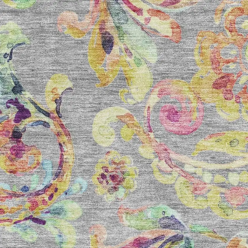 Gray Blue And Pink Paisley Washable Area Rug With UV Protection Photo 3