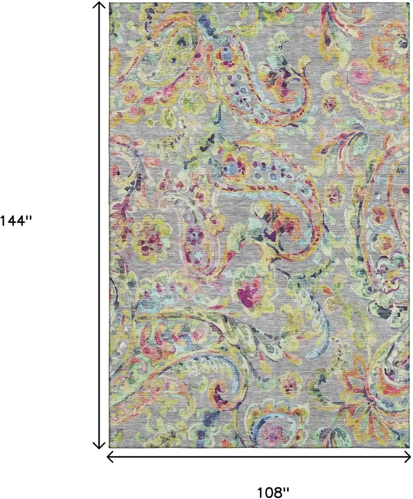 Gray Blue And Pink Paisley Washable Area Rug With UV Protection Photo 3