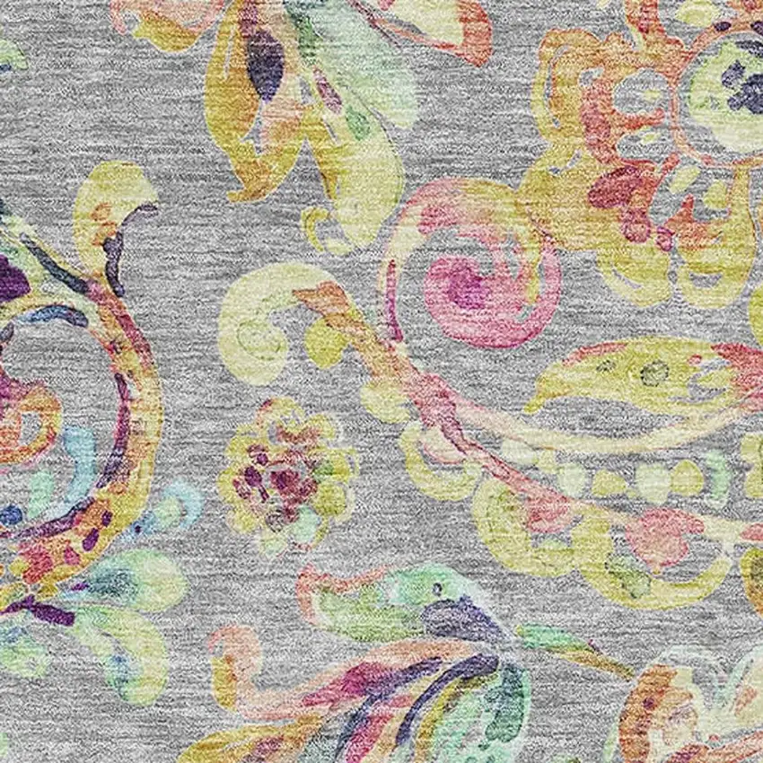 Gray Blue And Pink Paisley Washable Area Rug With UV Protection Photo 3