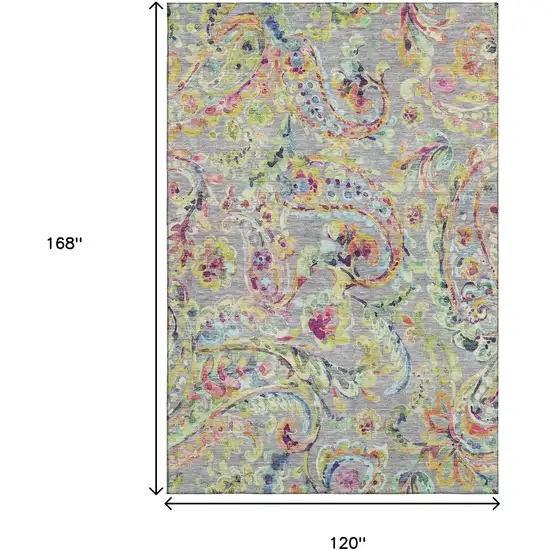 Gray Blue And Pink Paisley Washable Area Rug With UV Protection Photo 3