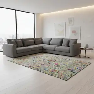 Photo of Gray Blue And Pink Paisley Washable Area Rug With UV Protection