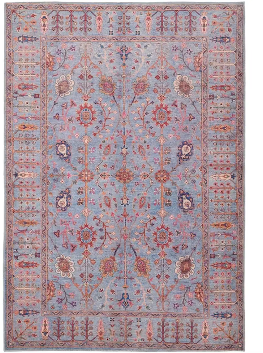 Gray Blue And Red Floral Power Loom Area Rug Photo 2