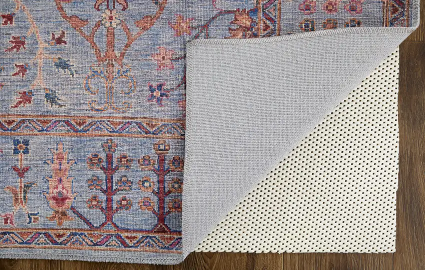Gray Blue And Red Floral Power Loom Area Rug Photo 3