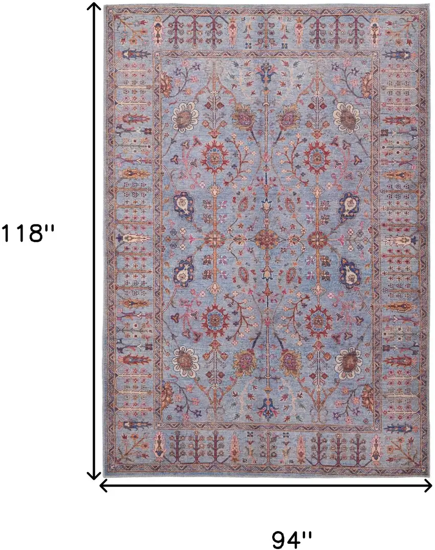 Gray Blue And Red Floral Power Loom Area Rug Photo 3