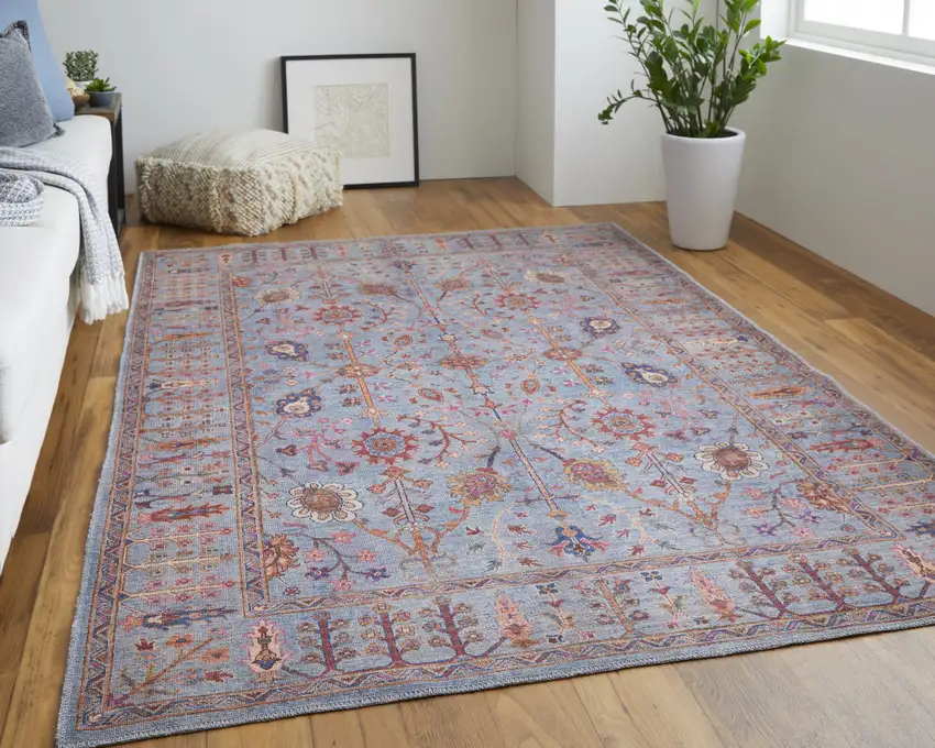 Gray Blue And Red Floral Power Loom Area Rug Photo 7