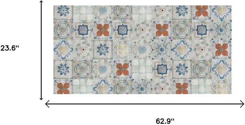 Gray Blue And Rust Mosaic Tile Printed Vinyl Area Rug With UV Protection Photo 3