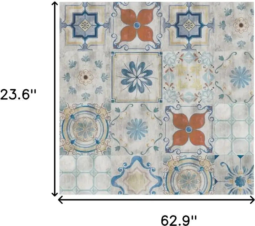 Gray Blue And Rust Mosaic Tile Printed Vinyl Area Rug With UV Protection Photo 7