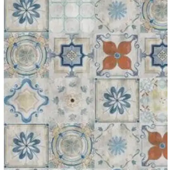 Gray Blue And Rust Mosaic Tile Printed Vinyl Area Rug With UV Protection Photo 7