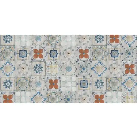 Gray Blue And Rust Mosaic Tile Printed Vinyl Area Rug With UV Protection Photo 2