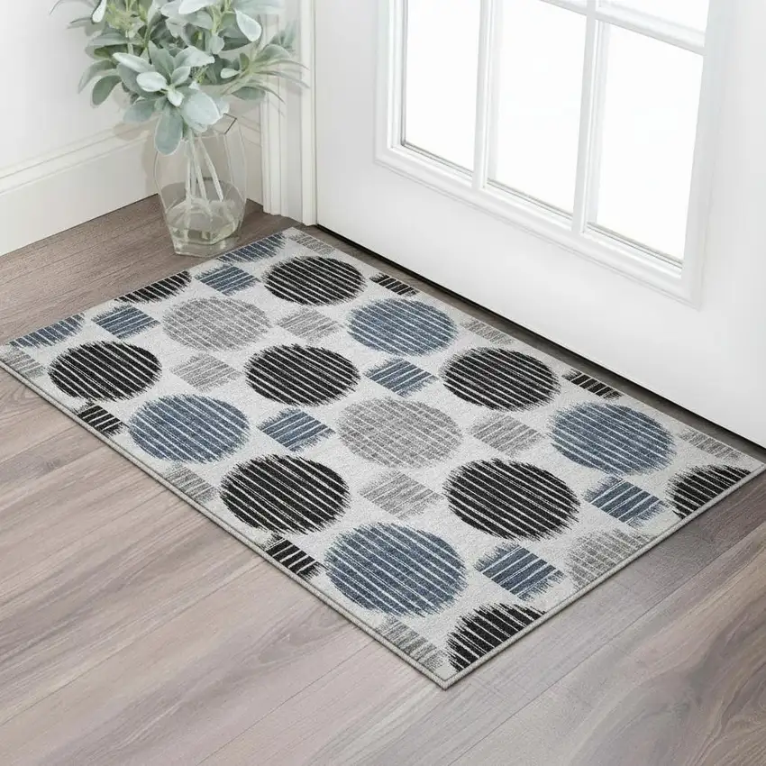 Gray Blue And Silver Geometric Washable Area Rug With UV Protection Photo 2