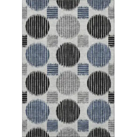 Gray Blue And Silver Geometric Washable Area Rug With UV Protection Photo 4