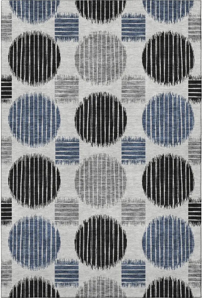 Gray Blue And Silver Geometric Washable Area Rug With UV Protection Photo 4