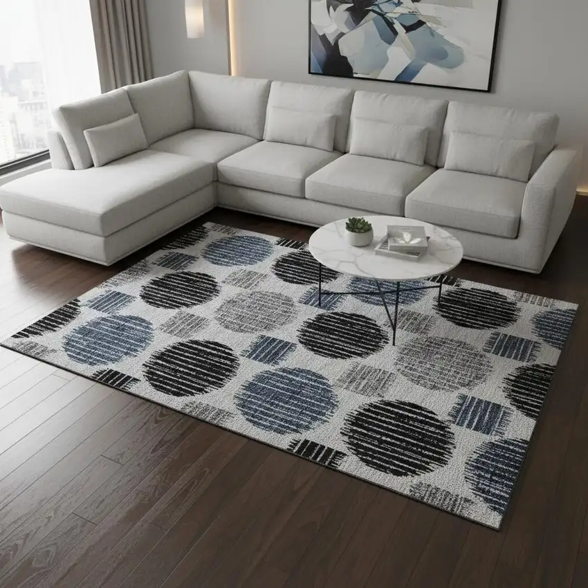 Gray Blue And Silver Geometric Washable Area Rug With UV Protection Photo 2