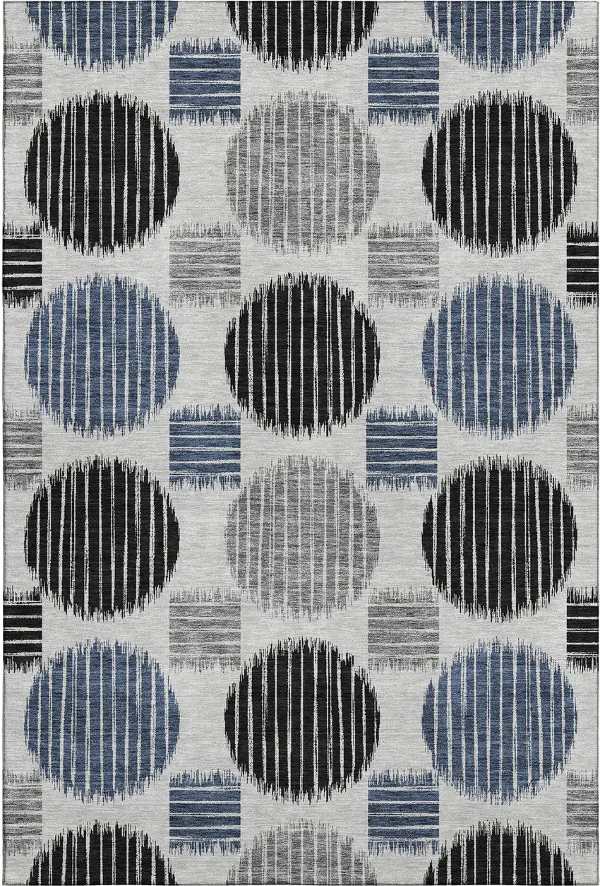 Gray Blue And Silver Geometric Washable Area Rug With UV Protection Photo 1