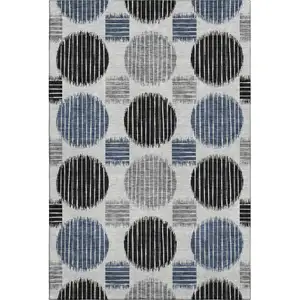 Photo of Gray Blue And Silver Geometric Washable Area Rug With UV Protection