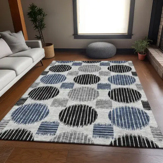 Gray Blue And Silver Geometric Washable Area Rug With UV Protection Photo 6
