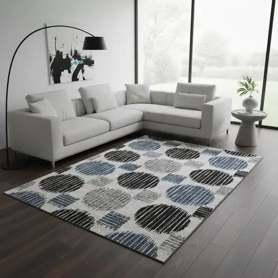 Gray Blue And Silver Geometric Washable Area Rug With UV Protection Photo 2