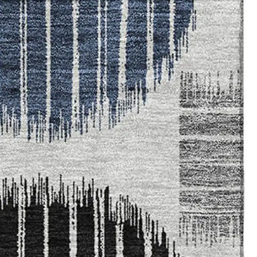 Gray Blue And Silver Geometric Washable Area Rug With UV Protection Photo 4