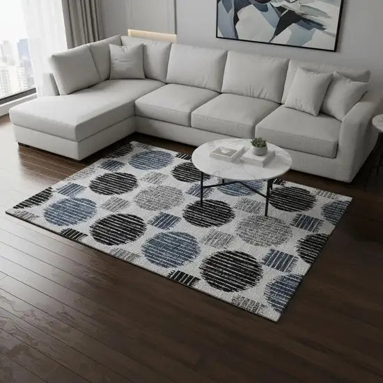Gray Blue And Silver Geometric Washable Area Rug With UV Protection Photo 2