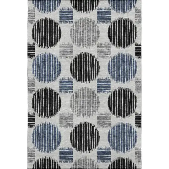 Gray Blue And Silver Geometric Washable Area Rug With UV Protection Photo 1