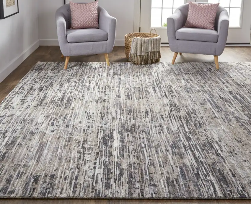 Gray Blue And Silver Wool Abstract Hand Knotted Area Rug Photo 7