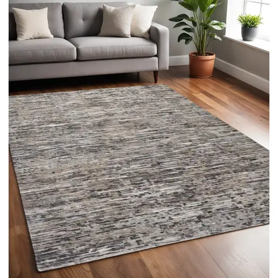 Gray Brown And Beige Wool Abstract Hand Knotted Area Rug Photo 1