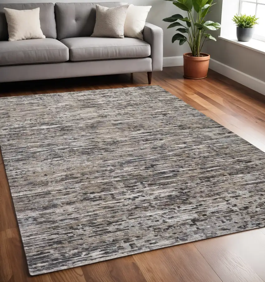 Gray Brown And Beige Wool Abstract Hand Knotted Area Rug Photo 1