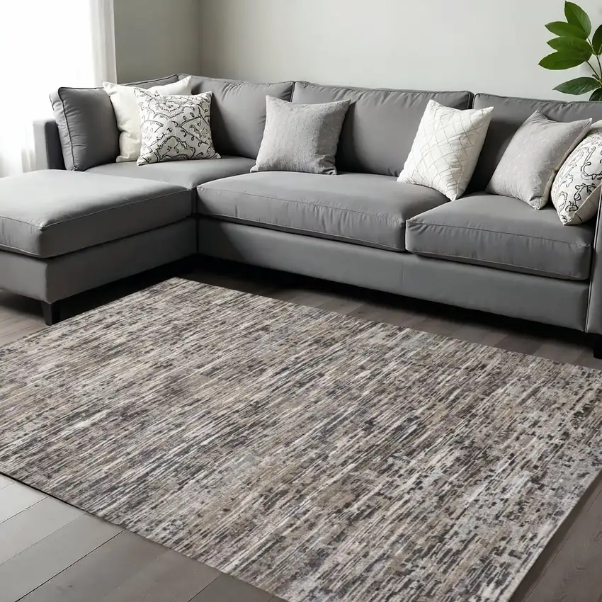 Gray Brown And Beige Wool Abstract Hand Knotted Area Rug Photo 1