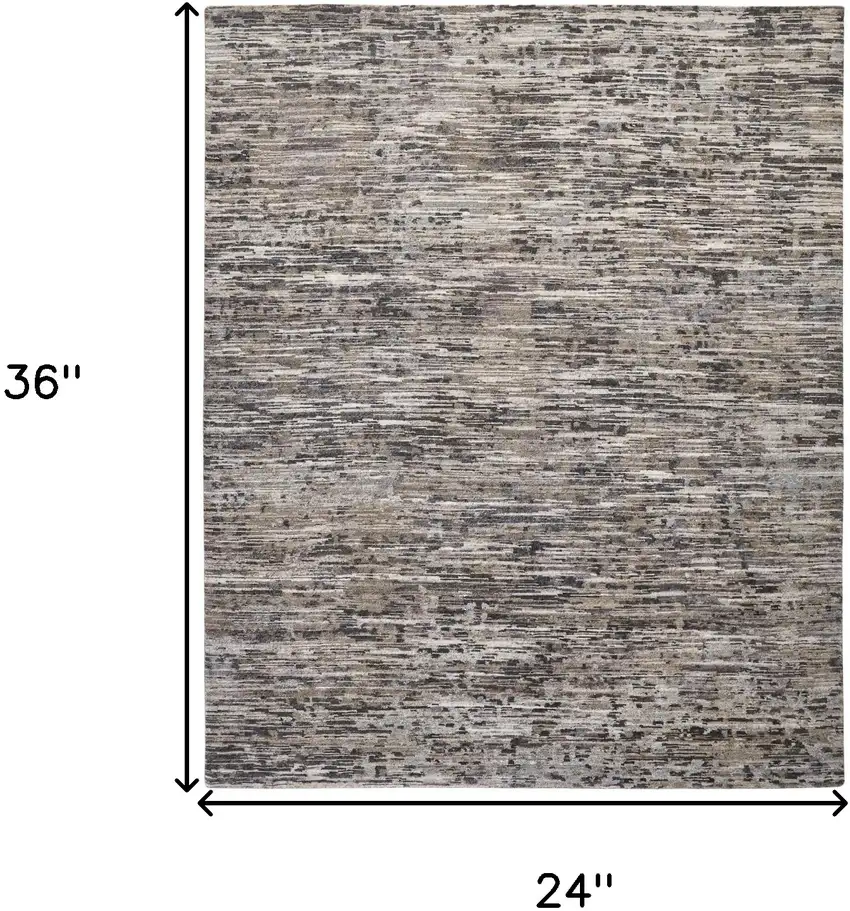 Gray Blue And Silver Wool Abstract Hand Knotted Area Rug Photo 10