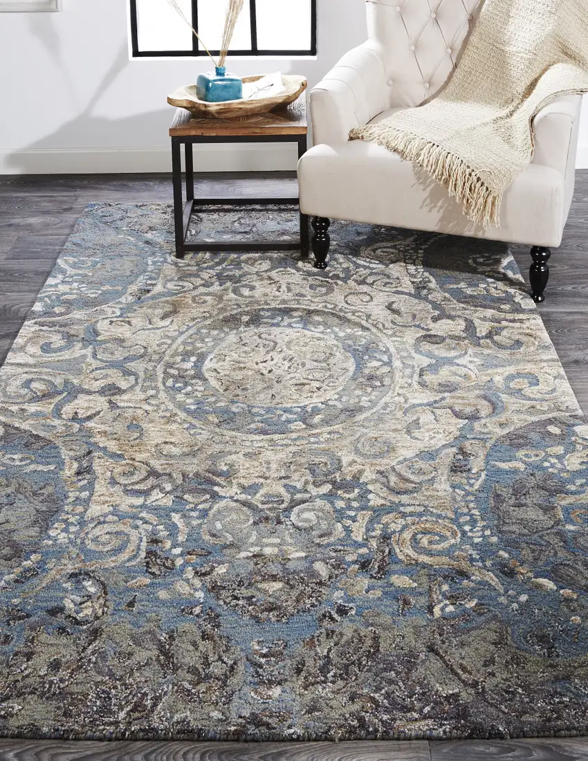 Gray Blue And Taupe Wool Abstract Tufted Handmade Stain Resistant Area Rug Photo 5