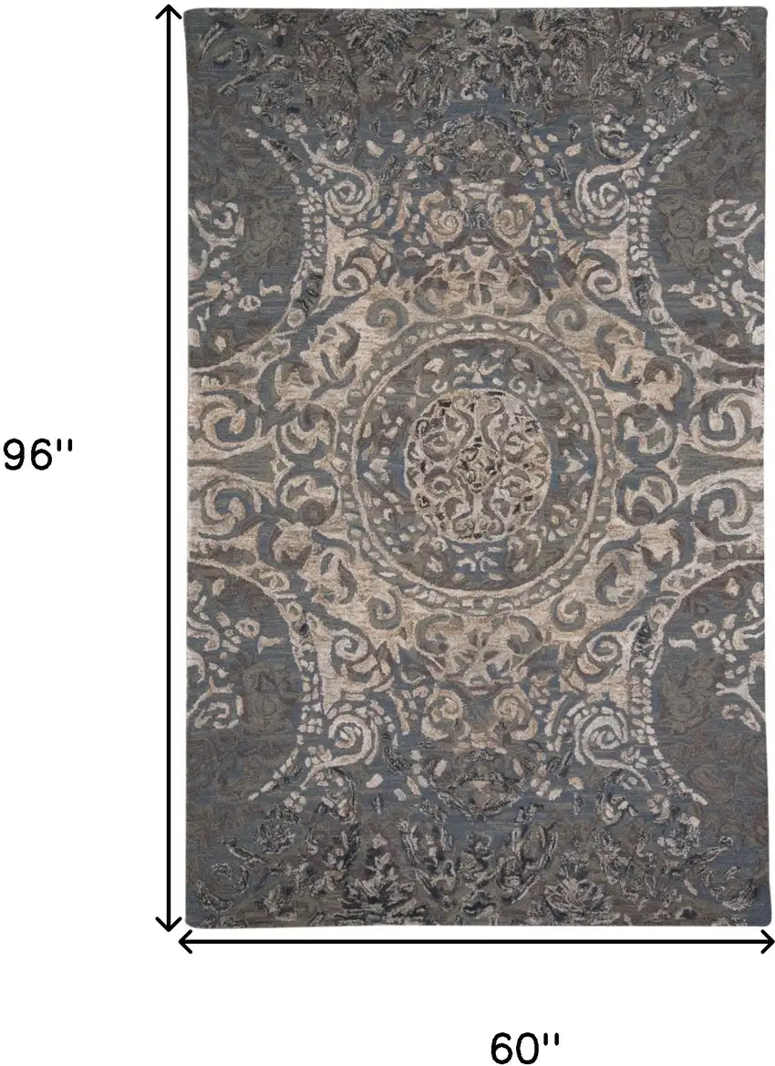 Gray Blue And Taupe Wool Abstract Tufted Handmade Stain Resistant Area Rug Photo 9
