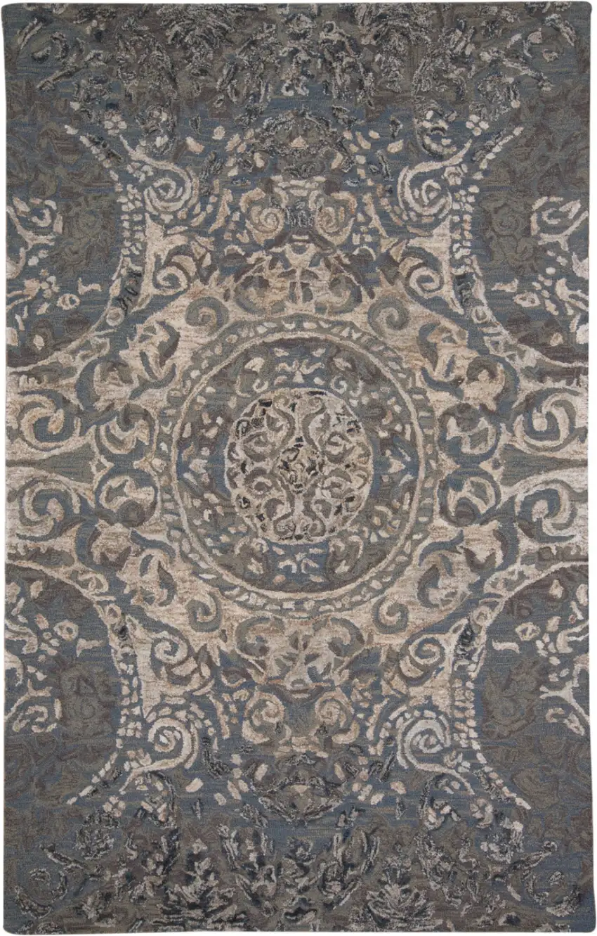 Gray Blue And Taupe Wool Abstract Tufted Handmade Stain Resistant Area Rug Photo 1