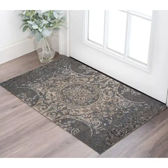 Gray Blue And Taupe Wool Abstract Tufted Handmade Stain Resistant Area Rug Photo 1