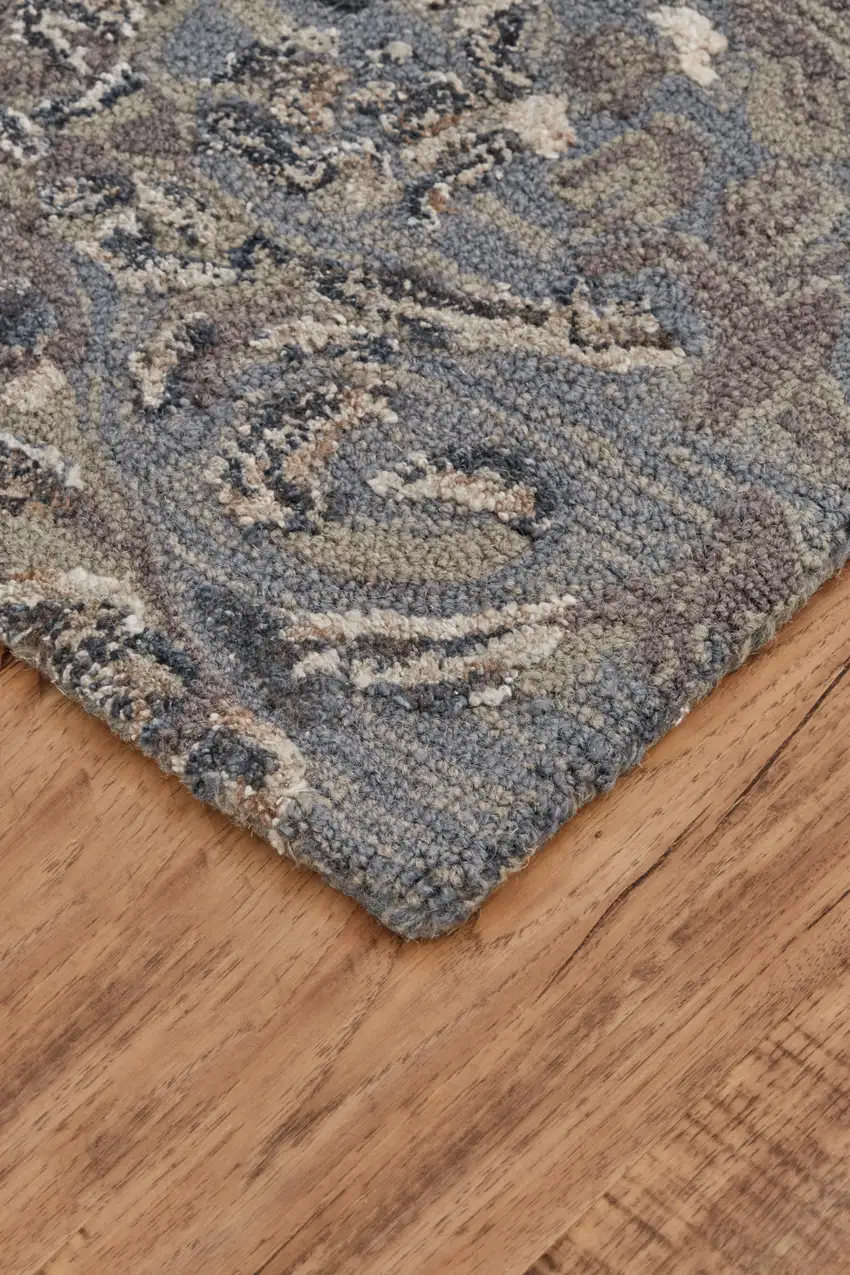 Gray Blue And Taupe Wool Abstract Tufted Handmade Stain Resistant Area Rug Photo 6