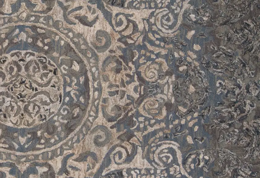 Gray Blue And Taupe Wool Abstract Tufted Handmade Stain Resistant Area Rug Photo 8
