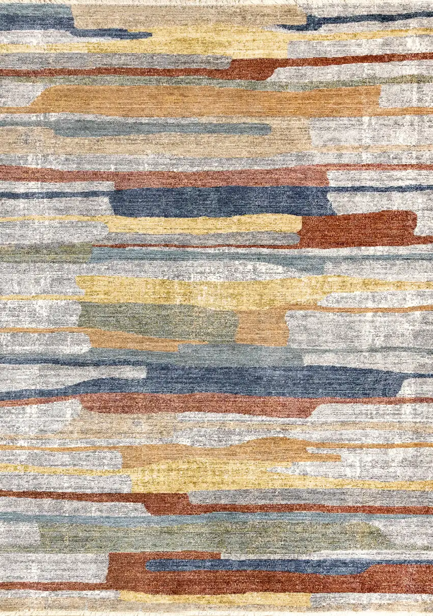 Gray Blue And Yellow Abstract Area Rug Photo 2